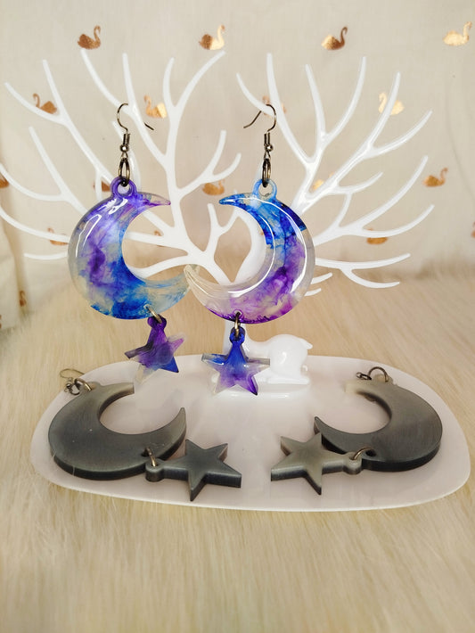Boucle d'oreille lune et étoile