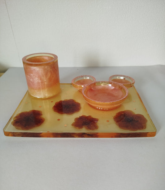 Plateau de rangement rose