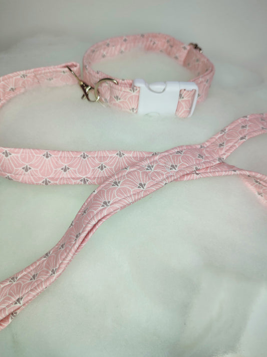 Ensemble collier-laisse rose