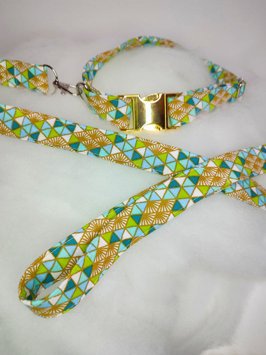 Ensemble collier-laisse vert